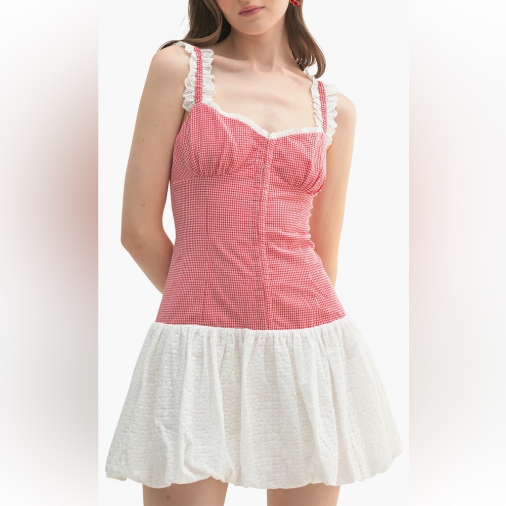 Lush Red and White Gingham Mini Dress